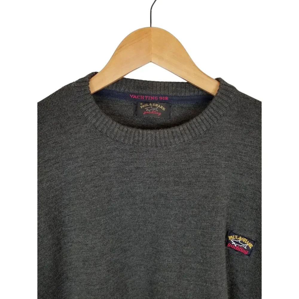 Paul & Shark Yachting Gray Wool Blend Crew Neck Sweater Preppy Men's Size Medium
